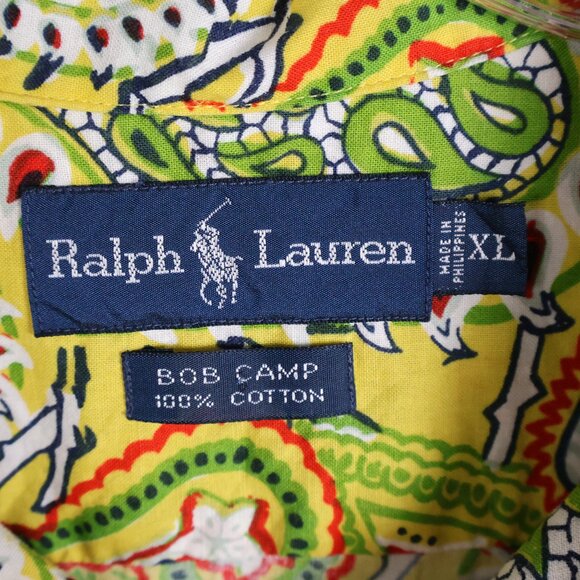 VTG Polo Ralph Lauren Shirt Mens XL Yellow Paisley Bob Camp Psychedelic 90s - Picture 8 of 12
